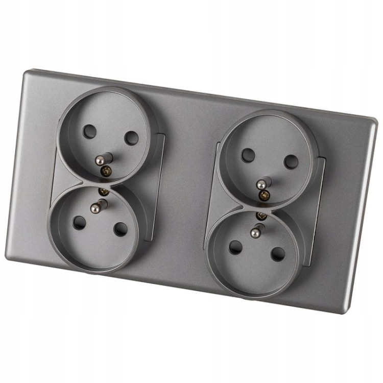 Dubbel Stopcontact Grijs Set PVC Tweevoudig Afdekraam En 2 X Dubbel Stopcontact MIUUN