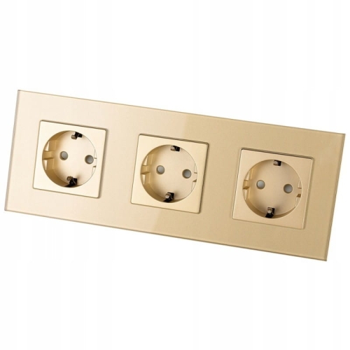 Drievoudig Glazen Schuko-Stopcontact Goud Drievoudig Afdekraam En 3 X Stopcontact MIUUN