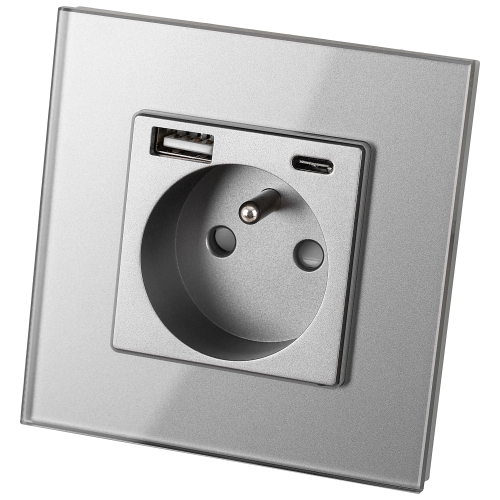 Stopcontact Grijs Dubbele USB A+C-Lader 2.4A Set Met Afdekraam MIUUN