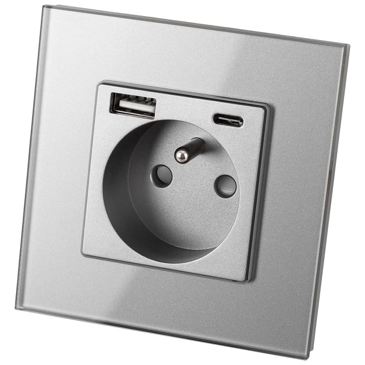 Stopcontact Grijs Dubbele USB A+C-Lader 2.4A Set Met Afdekraam MIUUN