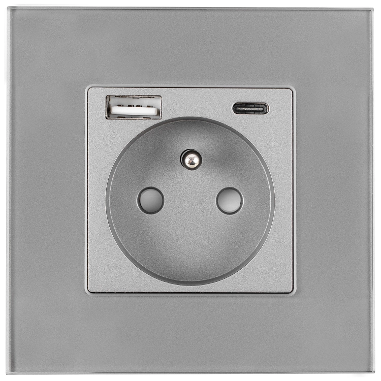 Stopcontact Grijs Dubbele USB A+C-Lader 2.4A Set Met Afdekraam MIUUN