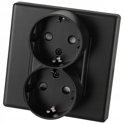 Dubbel Schuko-Stopcontact Zwart Met Randaarde Zonder Aardpen Set Met PVC-Afdekraam MIUUN