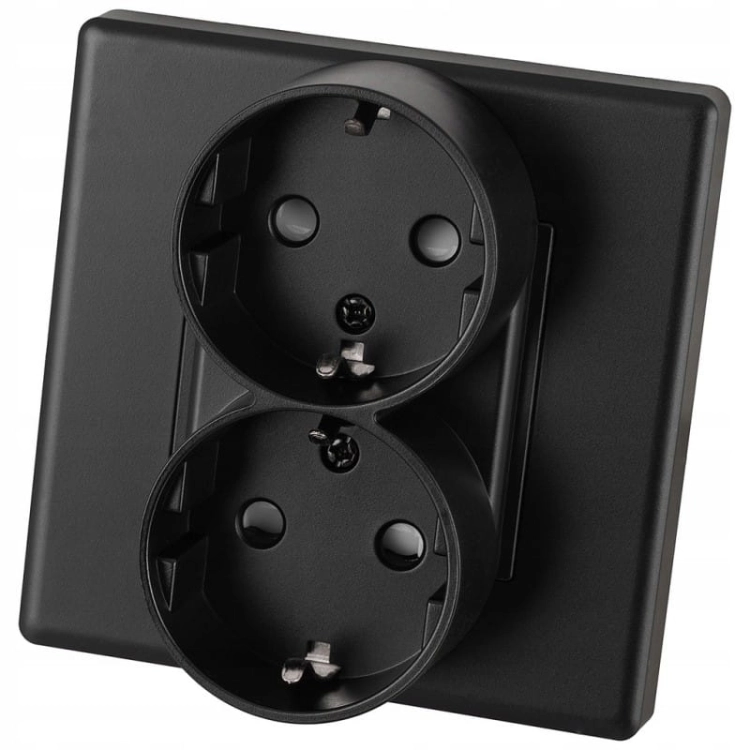 Dubbel Schuko-Stopcontact Zwart Met Randaarde Zonder Aardpen Set Met PVC-Afdekraam MIUUN