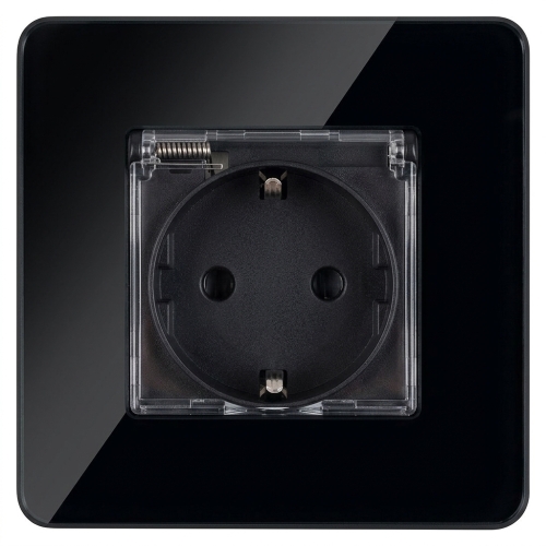 Glazen Stopcontact Hoogglans Met Klep Schuko Met Randaarde Zonder Aardpen Zwart MIUUN