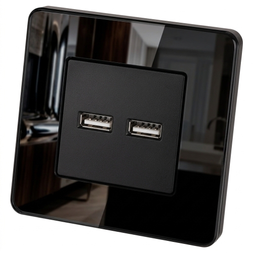 Dubbele USB-Lader 3.1A Zwart Set Met Glazen Afdekraam Hoogglans MIUUN