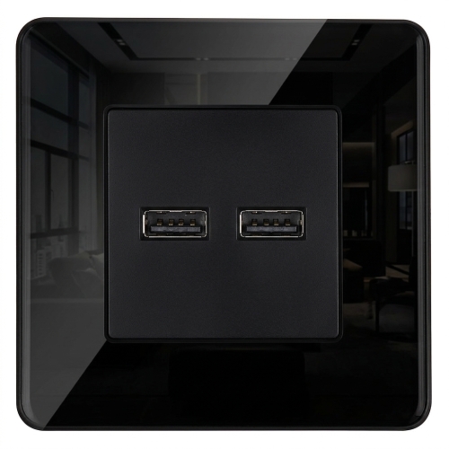 Dubbele USB-Lader 3.1A Zwart Set Met Glazen Afdekraam Hoogglans MIUUN