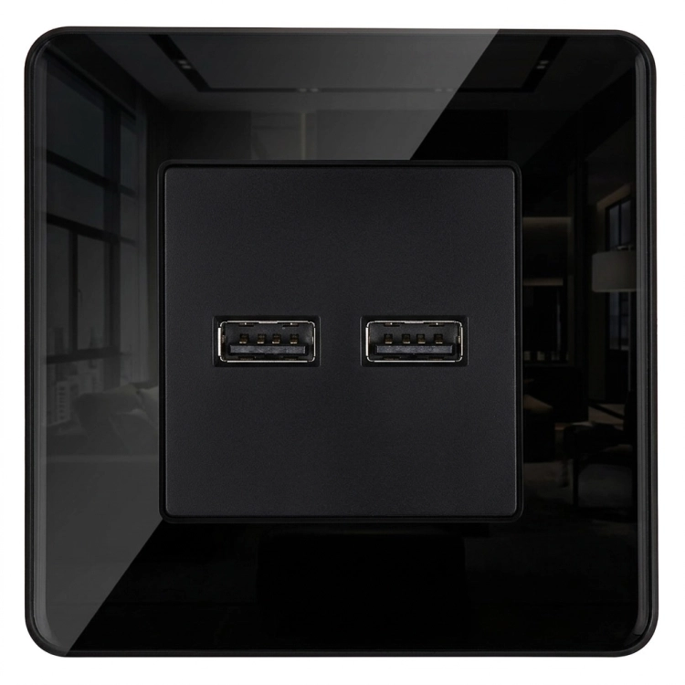 Dubbele USB-Lader 3.1A Zwart Set Met Glazen Afdekraam Hoogglans MIUUN
