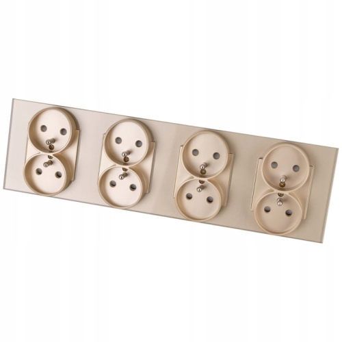 Viervoudig Glazen Stopcontact Goud Set Afdekraam En 4 X Dubbel Stopcontact