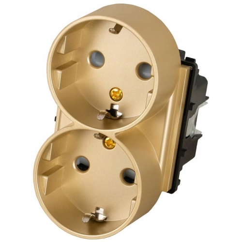 Module Dubbel Schuko-Stopcontact Met Aarding Zonder Aardpen Goud Voor Afdekramen MIUUN