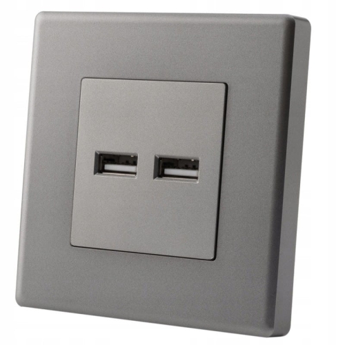 Stopcontact Grijs + Dubbele USB-Lader 3.1A Type A+A Set Met Afdekraam PVC MIUUN