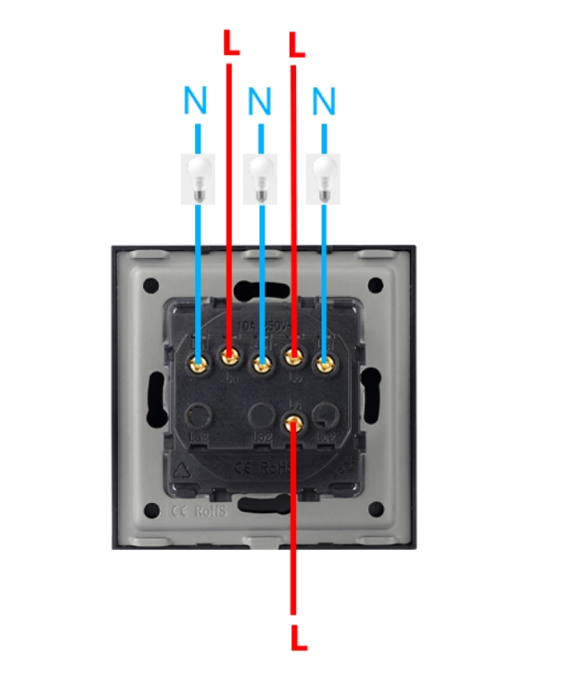 Monostabiele Schakelaar Drievoudig Glad Kunststof Zwart MIUUN