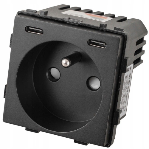 Module Stopcontact Met Aardpen + USB-Lader C+C 20W Zwart Voor Afdekramen MIUUN
