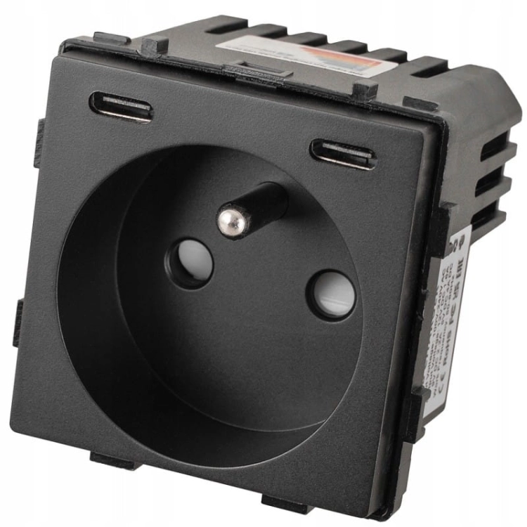 Module Stopcontact Met Aardpen + USB-Lader C+C 20W Zwart Voor Afdekramen MIUUN