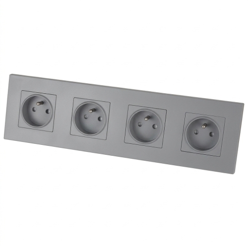 Viervoudig Kunststof Stopcontact LINEA Grijs Viervoudig Afdekraam En 4 X Stopcontact MIUUN