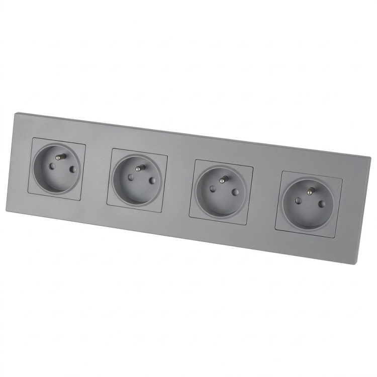 Viervoudig Kunststof Stopcontact LINEA Grijs Viervoudig Afdekraam En 4 X Stopcontact MIUUN