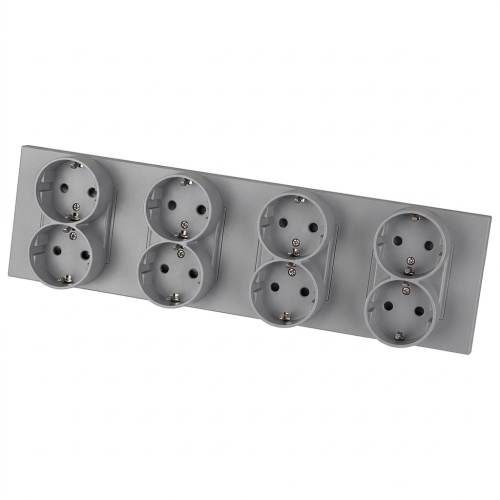 Viervoudig Kunststof Schuko-Stopcontact LINEA Grijs Viervoudig Afdekraam En 4 X Stopcontact