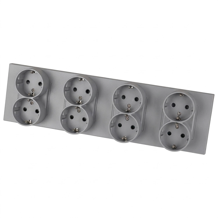 Viervoudig Kunststof Schuko-Stopcontact LINEA Grijs Viervoudig Afdekraam En 4 X Stopcontact