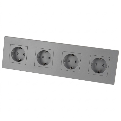 Viervoudig Kunststof Schuko-Stopcontact LINEA Grijs Viervoudig Afdekraam En 4 X Stopcontact