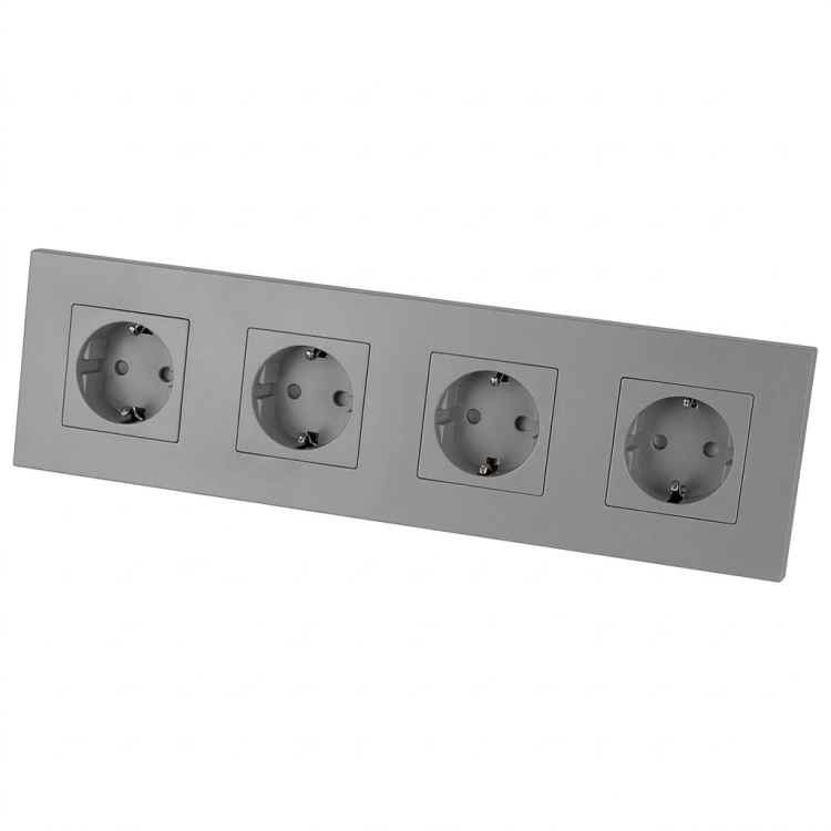 Viervoudig Kunststof Schuko-Stopcontact LINEA Grijs Viervoudig Afdekraam En 4 X Stopcontact