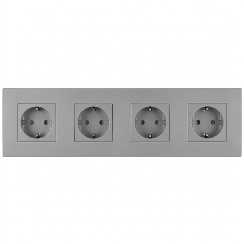 Viervoudig Kunststof Schuko-Stopcontact LINEA Grijs Viervoudig Afdekraam En 4 X Stopcontact