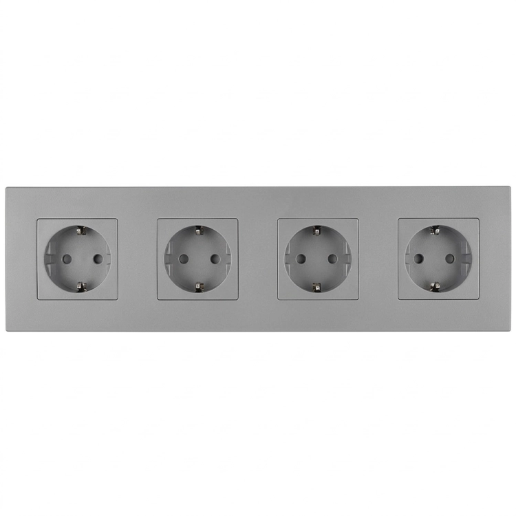 Viervoudig Kunststof Schuko-Stopcontact LINEA Grijs Viervoudig Afdekraam En 4 X Stopcontact