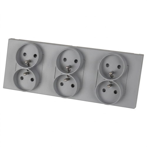 Drievoudig Kunststof Stopcontact LINEA Grijs Drievoudig Afdekraam En 3 X Stopcontact MIUUN