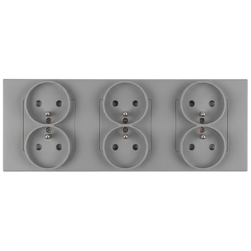 Drievoudig Kunststof Stopcontact LINEA Grijs Drievoudig Afdekraam En 3 X Stopcontact MIUUN