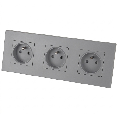 Drievoudig Kunststof Stopcontact LINEA Grijs Drievoudig Afdekraam En 3 X Stopcontact MIUUN