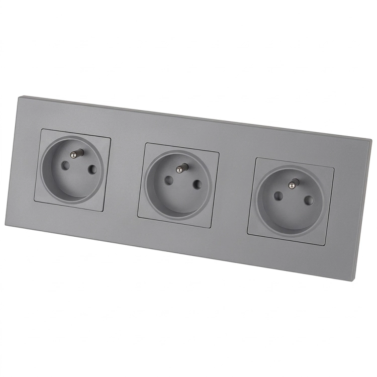 Drievoudig Kunststof Stopcontact LINEA Grijs Drievoudig Afdekraam En 3 X Stopcontact MIUUN