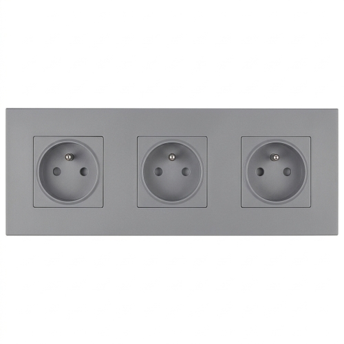 Drievoudig Kunststof Stopcontact LINEA Grijs Drievoudig Afdekraam En 3 X Stopcontact MIUUN