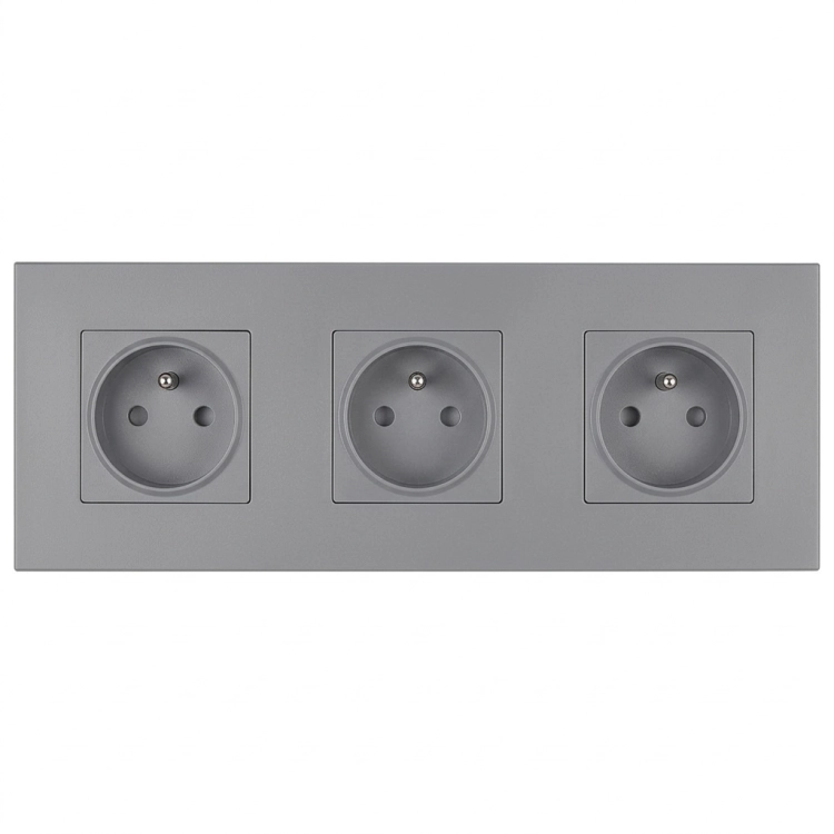Drievoudig Kunststof Stopcontact LINEA Grijs Drievoudig Afdekraam En 3 X Stopcontact MIUUN