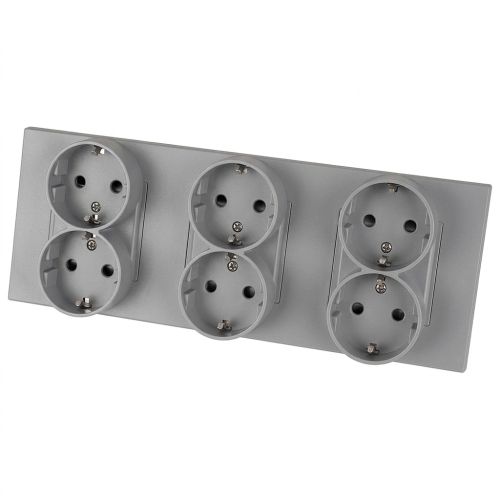 Drievoudig Kunststof Stopcontact LINEA Grijs Schuko Drievoudig Afdekraam En 3 X Stopcontact