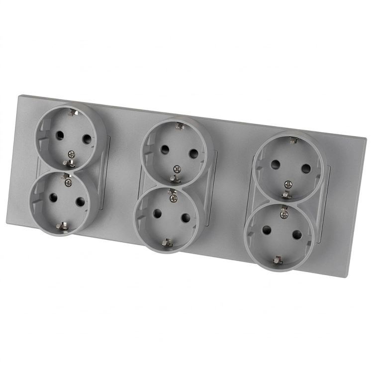 Drievoudig Kunststof Stopcontact LINEA Grijs Schuko Drievoudig Afdekraam En 3 X Stopcontact