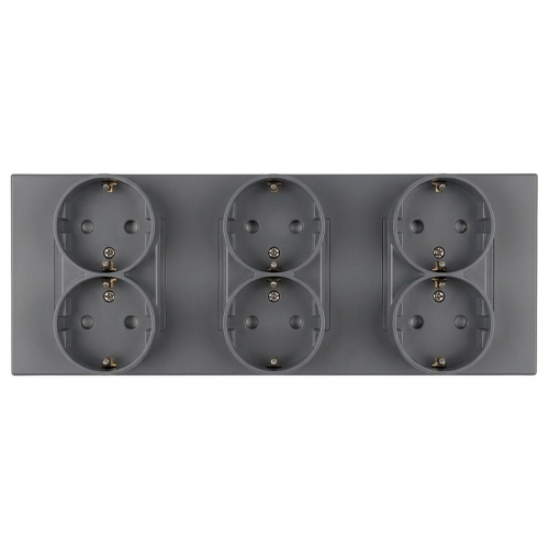 Drievoudig Kunststof Stopcontact LINEA Grijs Schuko Drievoudig Afdekraam En 3 X Stopcontact