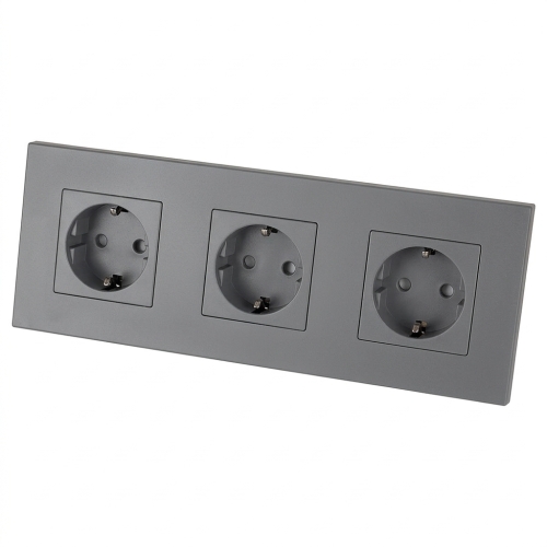 Drievoudig Kunststof Stopcontact LINEA Grijs Schuko Drievoudig Afdekraam En 3 X Stopcontact
