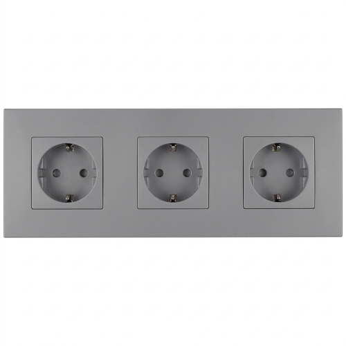 Drievoudig Kunststof Stopcontact LINEA Grijs Schuko Drievoudig Afdekraam En 3 X Stopcontact
