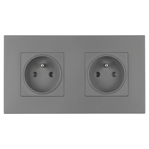 Dubbel Kunststof Stopcontact LINEA Grijs En Tweevoudig Afdekraam 2 X Stopcontact MIUUN