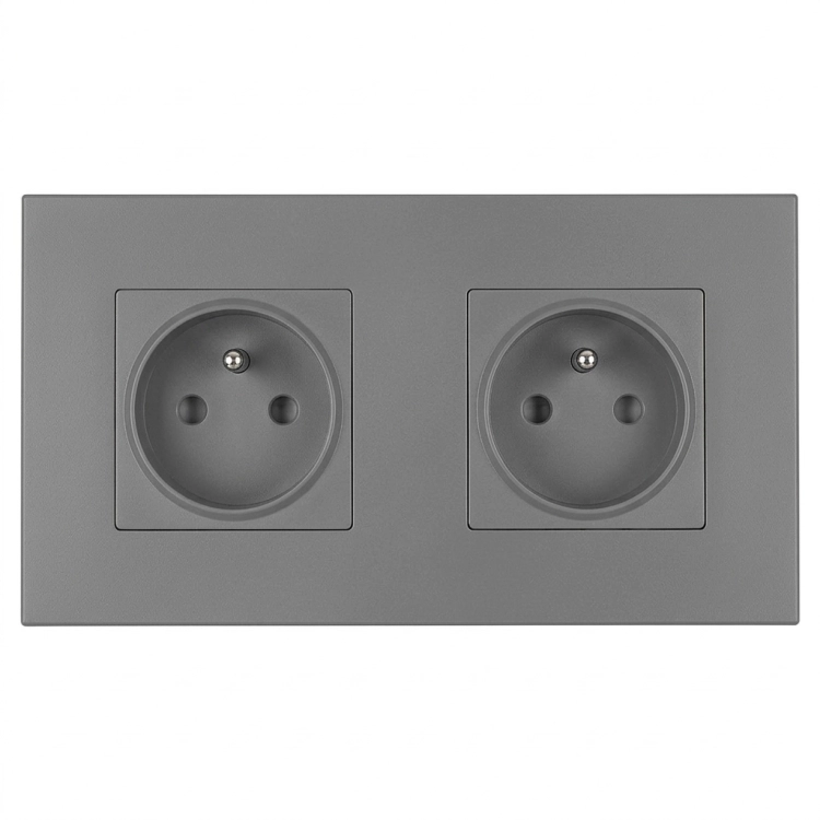 Dubbel Kunststof Stopcontact LINEA Grijs En Tweevoudig Afdekraam 2 X Stopcontact MIUUN