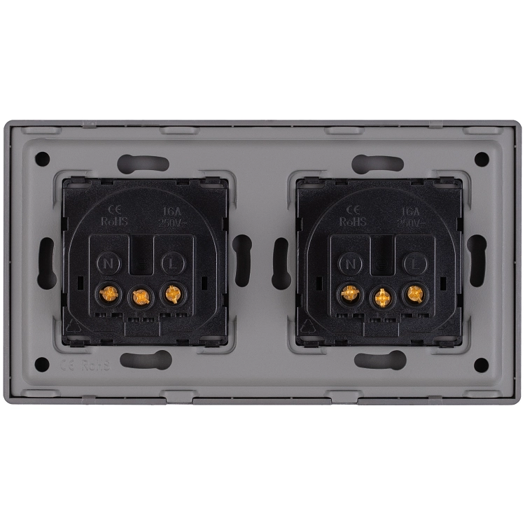 Dubbel Kunststof Stopcontact LINEA Grijs En Tweevoudig Afdekraam 2 X Stopcontact MIUUN