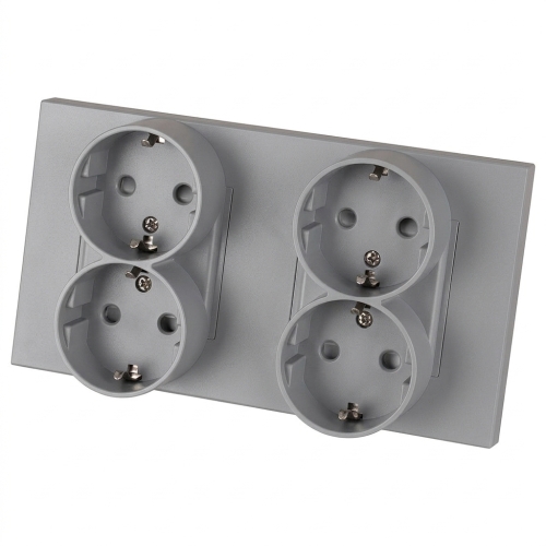 Viervoudig Kunststof Schuko-Stopcontact LINEA Grijs Tweevoudig Afdekraam 2 X Stopcontact