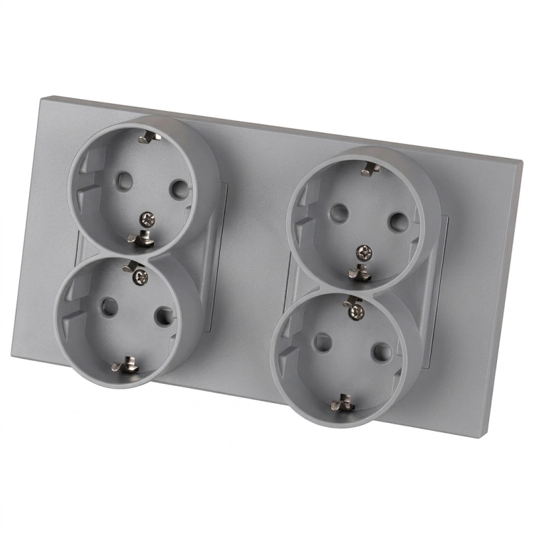 Viervoudig Kunststof Schuko-Stopcontact LINEA Grijs Tweevoudig Afdekraam 2 X Stopcontact