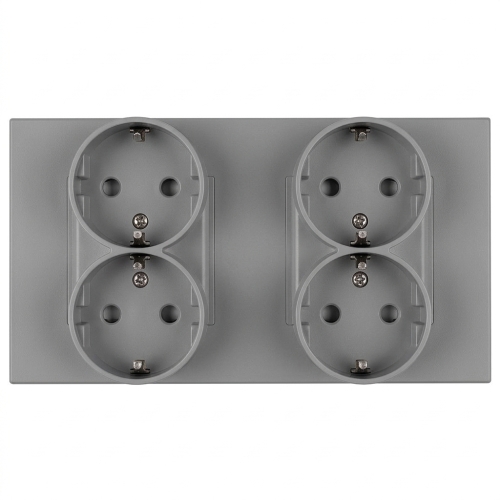 Viervoudig Kunststof Schuko-Stopcontact LINEA Grijs Tweevoudig Afdekraam 2 X Stopcontact