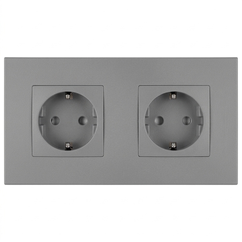 Dubbel Kunststof Schuko-Stopcontact LINEA Grijs En Tweevoudig Afdekraam 2 X Stopcontact