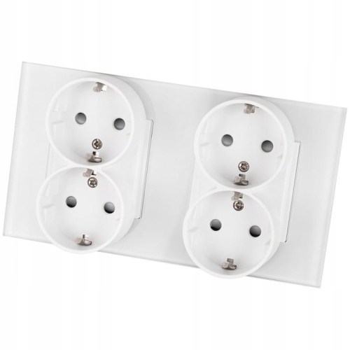 Dubbel Viervoudig Schuko-Stopcontact Glas Wit Tweevoudig Afdekraam