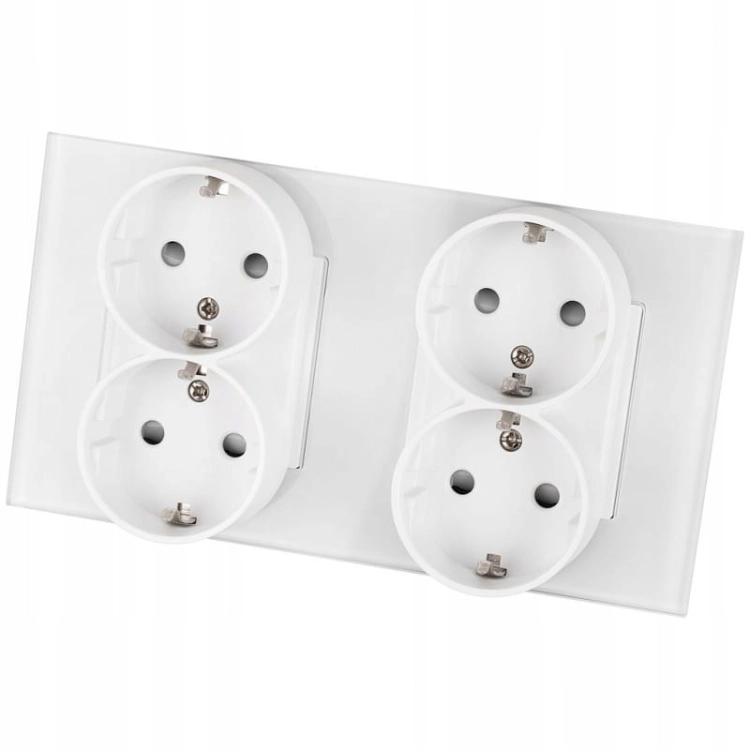 Dubbel Viervoudig Schuko-Stopcontact Glas Wit Tweevoudig Afdekraam
