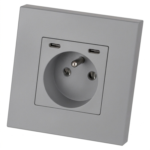 Stopcontact Kunststof LINEA + Dubbele USB C+C-Lader 20W Grijs MIUUN