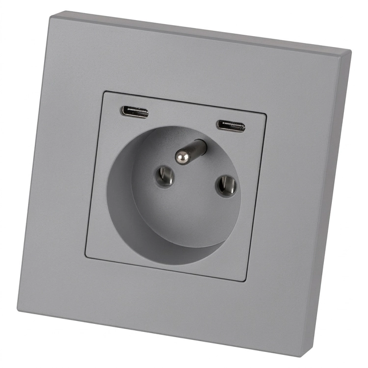 Stopcontact Kunststof LINEA + Dubbele USB C+C-Lader 20W Grijs MIUUN