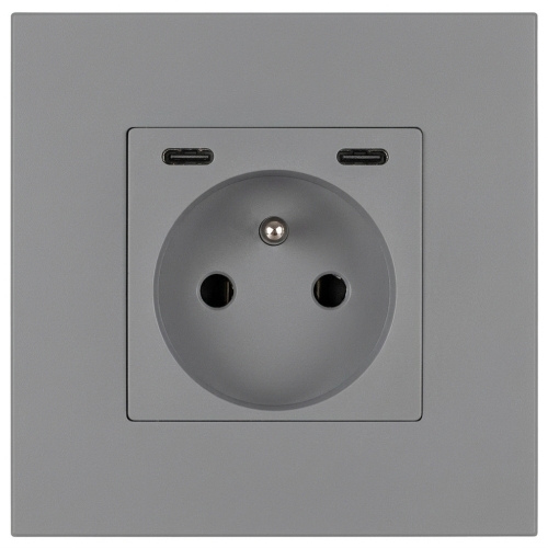Stopcontact Kunststof LINEA + Dubbele USB C+C-Lader 20W Grijs MIUUN