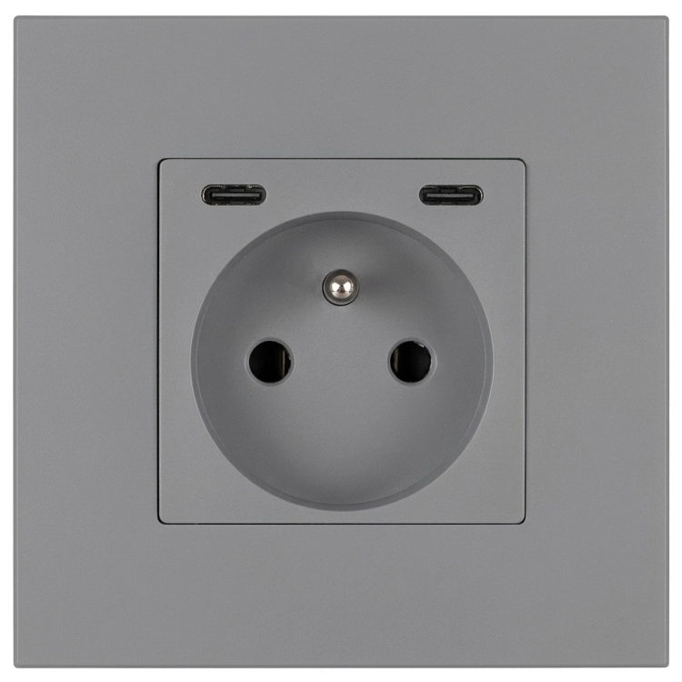 Stopcontact Kunststof LINEA + Dubbele USB C+C-Lader 20W Grijs MIUUN