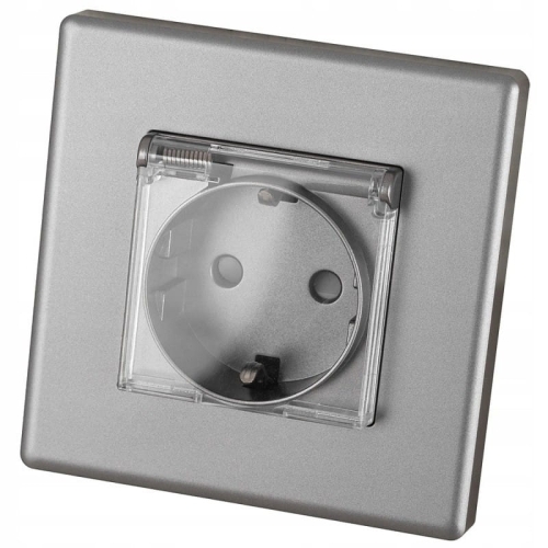 Grijs Badkamerstopcontact Met Klep Schuko Met Randaarde Zonder Aardpen Set Met PVC-Afdekraam MIUUN